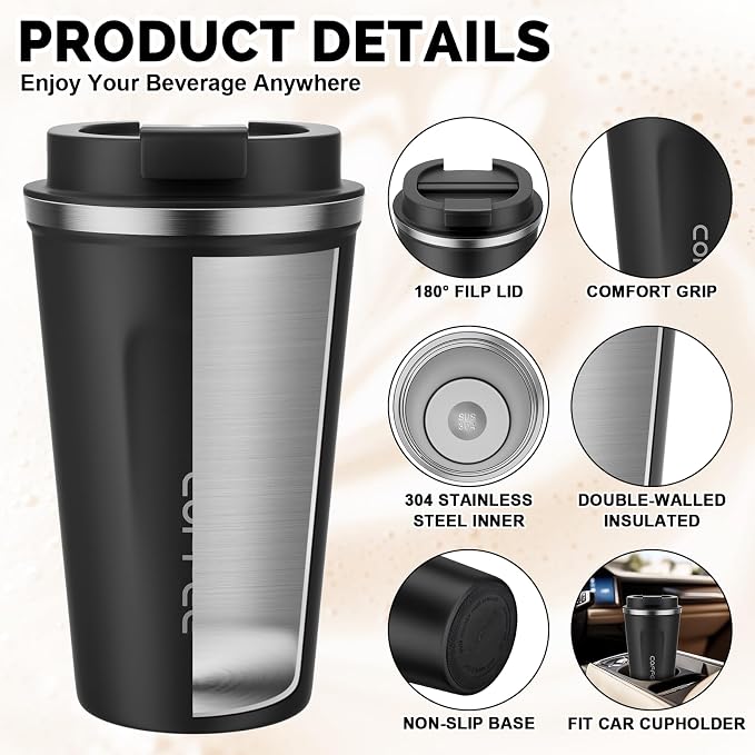 MOMSIV 17oz Travel Mug, Insulated Coffee Cup with Leakproof Lid, Vacuum Stainless Steel Double Walled Reusable Tumbler for Hot and Cold Water Coffee and Tea In Travel and Car - Image 6