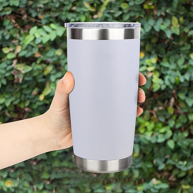 20oz Stainless Steel Tumbler with Lid, Travel Mug - Double Wall Vacuum Powder Coated Cup - White, 1 Pack - Image 6