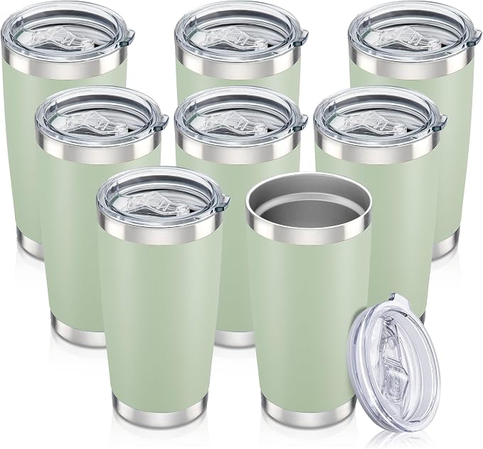 20 oz Tumbler with Lid Stainless Steel Insulated Tumblers Bulk Double Wall Vacuum Cups Powder Coated Travel Mug Keep Drink Cold and Hot, Sagebrush Green, 8 Pack by Orebigo