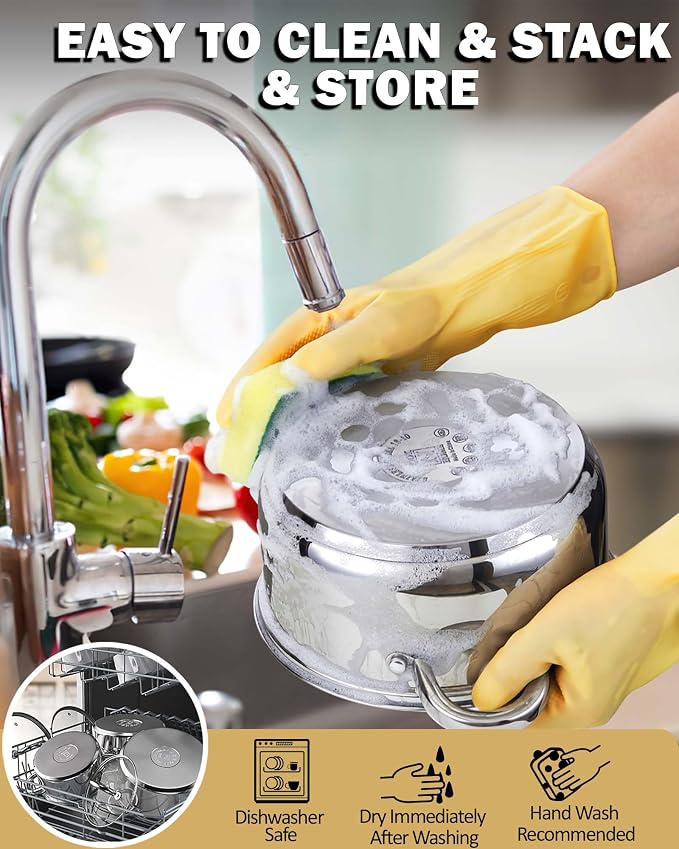 Cook N Home 6-Piece Stainless Steel Pots Set, 1.5 & 3 Qt Sauce Pots - Image 5