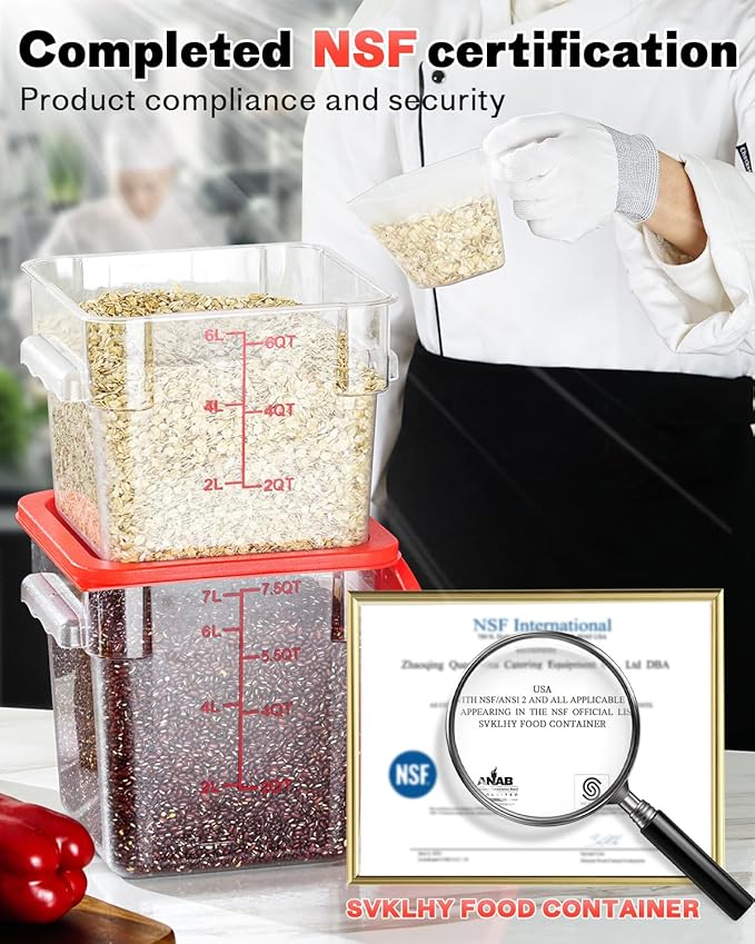2QT&4QT NSF Food Storage Containers: 8 PCS Commercial Clear Square Food Storage - Image 3