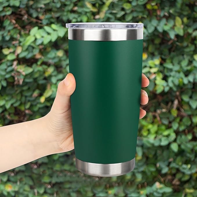20oz Stainless Steel Tumbler Bulk with Lid, Travel Mug - Double Wall Vacuum Powder Coated Cup - Dark Green, 12 Pack - Image 6