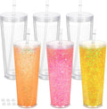 6 Pack 24Oz Snow Globe Tumblers, Double Wall Acrylic Snowglobe Cup with Pre Drilled Hole, Lids, Straws and Plug, Reusable Clear Plastic Tumbler for Snow Globe Glitter DIY by Micellwuu