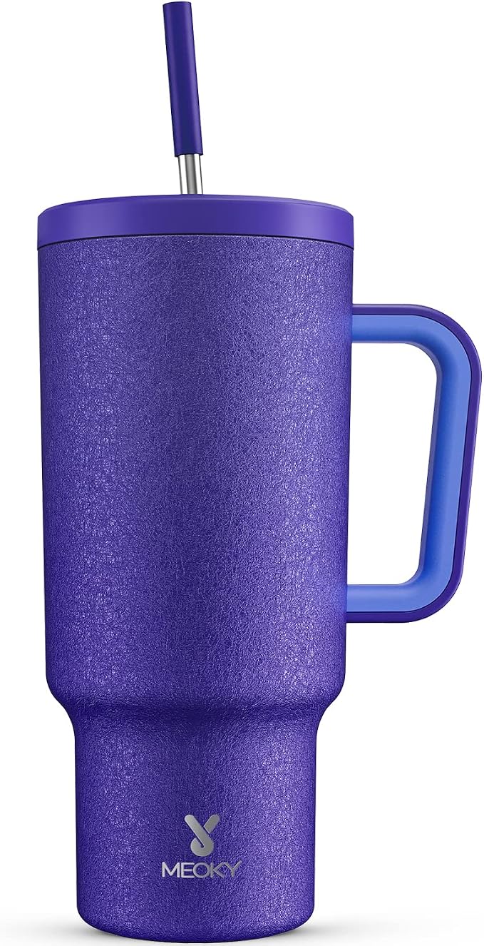 Meoky 40oz Tumbler with Handle, Leak-proof Lid and Straw, Insulated Coffee Mug Stainless Steel Travel Mug, Keeps Cold for 34 Hours or Hot for 10 Hours (Offshore) by MEOKY