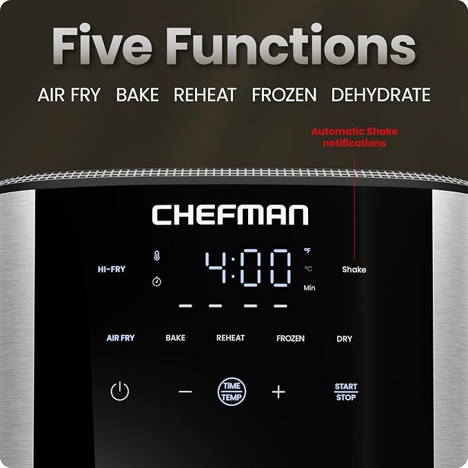 Chefman Air Fryer 6 Qt | TurboFry® 5-in-1 with 450°F Hi-Fry Option for Crispier Results | Bake, Dehydrate, Frozen | XL Nonstick Dishwasher-Safe Basket | Stainless Steel - Image 4