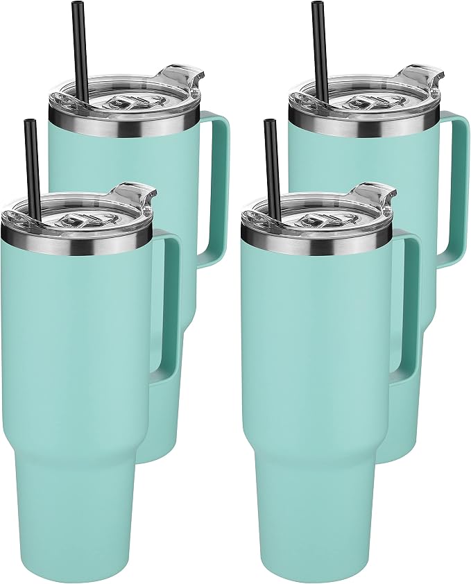 HASLE OUTFITTERS 40 oz Stainless Steel Tumbler with Handle, Vacuum Insulated Tumblers Bulk, Reusable Double Wall Travel Coffee Mug, Durable Powder Coated Water Bottles(Mint Green, 4) by HASLEOUTFITTERS