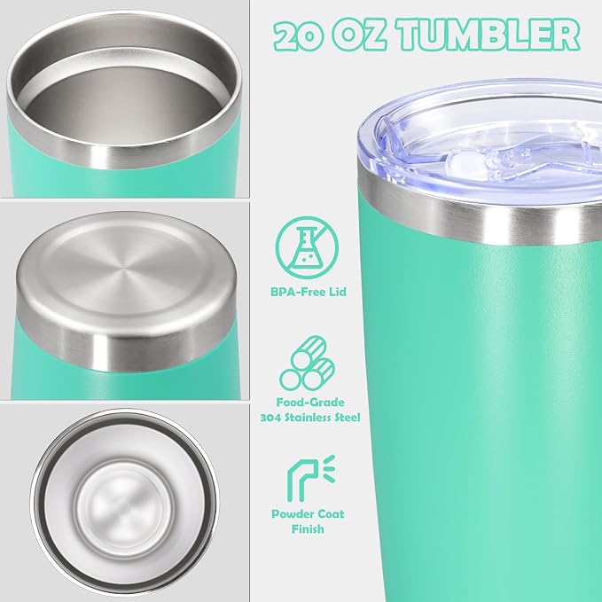 20oz Tumbler Stainless Steel Tumbler Cup with Lid Vacuum Insulated Double Wall Travel Mug, Durable Powder Coated Travel Coffee Tumbler Mug for Hot & Cold Drinks, Light Blue,1 Pack - Image 3