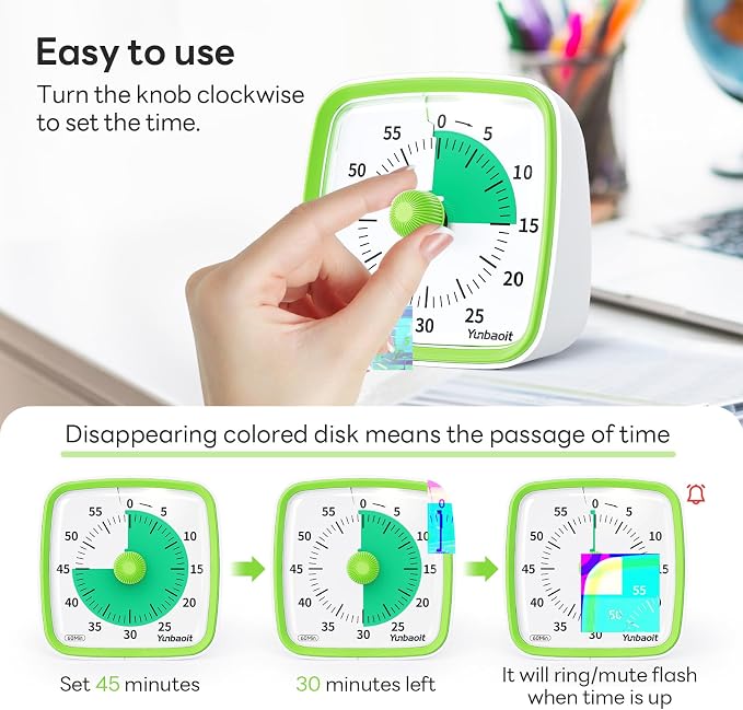 Yunbaoit Visual Timer with Night Light, 60-Minute Countdown Timer - Image 3