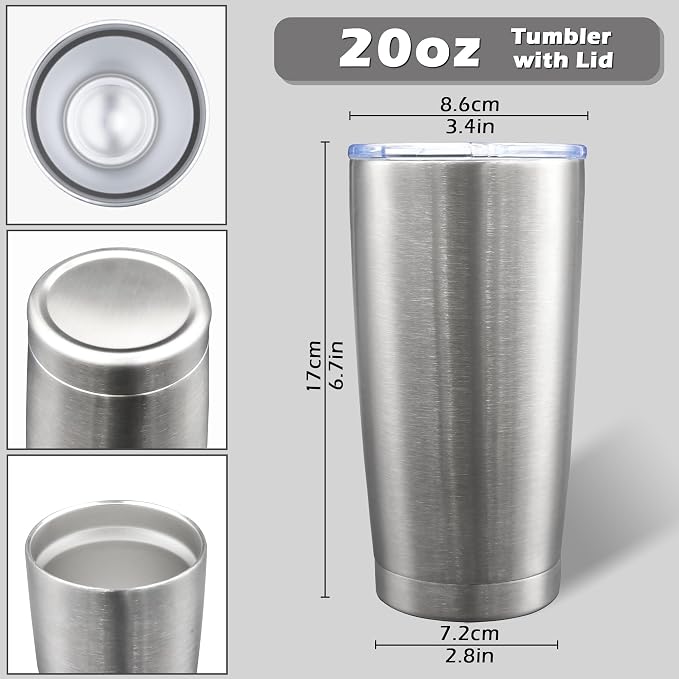 AIANJI 20oz Tumbler Bulk Stainless Steel Tumblers with Lid Vacuum Insulated Double Wall Travel Coffee Mug Powder Coated Tumbler Cup for Hot and Cold Drinks(Stainless Steel, 1 pack) - Image 5