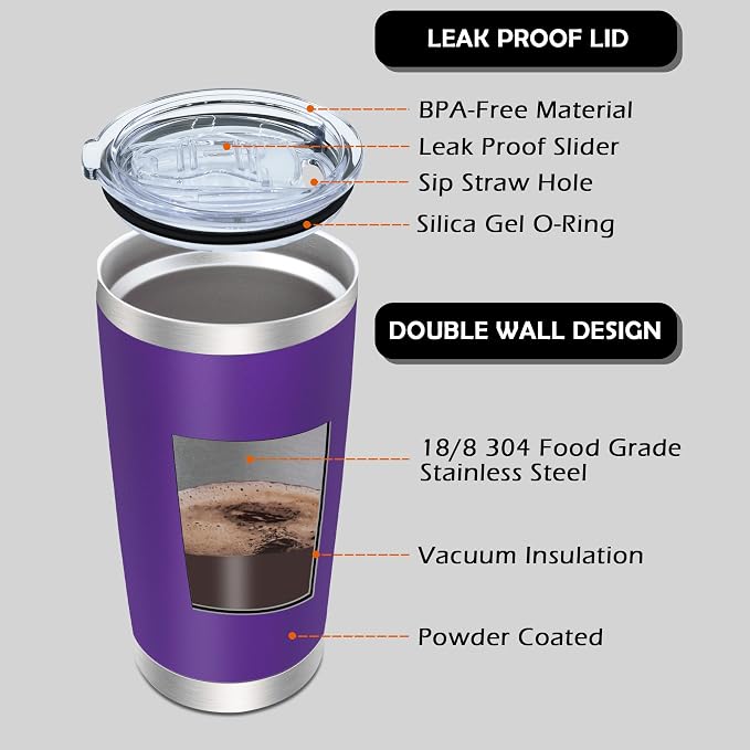 AIANJI 20oz Tumbler Bulk Stainless Steel Tumblers with Lid Vacuum Insulated Double Wall Travel Coffee Mug Powder Coated Tumbler Cup for Hot and Cold Drinks(Purple, 12 pack) - Image 3
