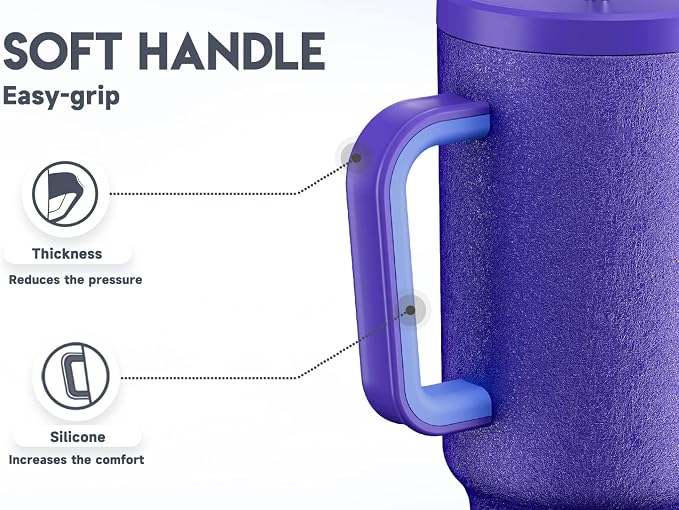 Meoky 40oz Tumbler with Handle, Leak-proof Lid and Straw, Insulated Coffee Mug Stainless Steel Travel Mug, Keeps Cold for 34 Hours or Hot for 10 Hours (Offshore) - Image 4