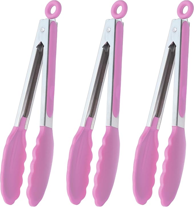 HINMAY Serving Tongs with Silicone Tips 9 Inches Stainless Steel Food Tongs by HINMAY