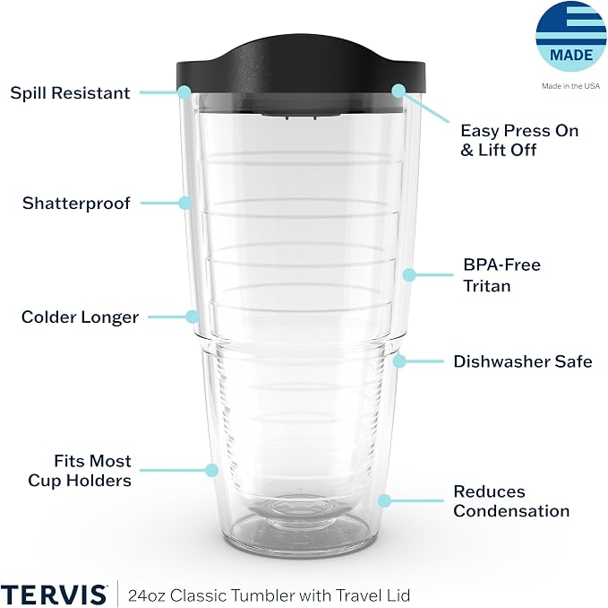 Tervis Clear & Colorful Lidded Made in USA Double Walled Insulated Tumbler Travel Cup Keeps Drinks Cold & Hot, 24oz, Blue Lid, 1 Count (Pack of 1) - Image 3