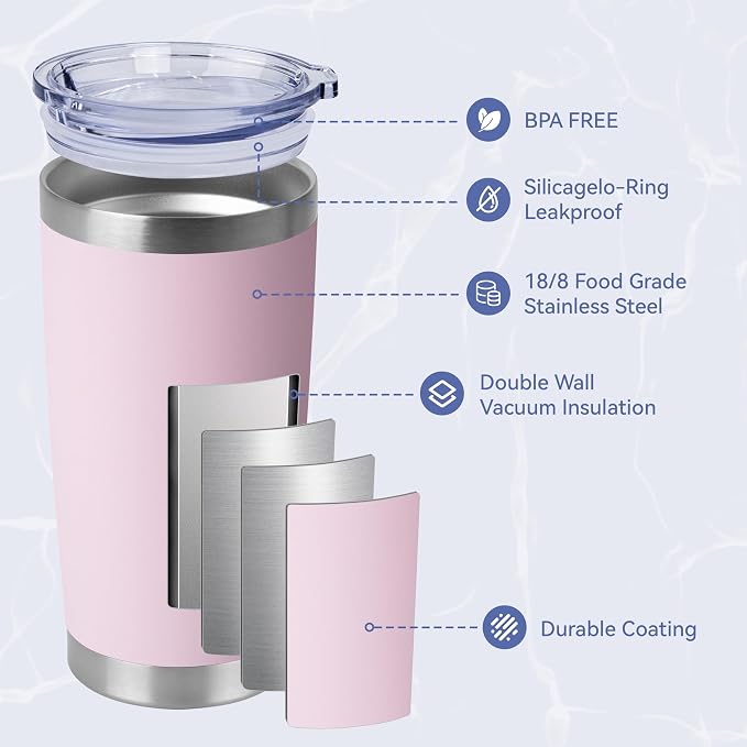 HASLE OUTFITTERS 20oz Stainless Steel Tumblers Bulk, Insulated Travel Cup with Lid, Double Wall Vacuum Coffee Mug for Cold & Hot Drinks 4 Pack, Light Pink - Image 2