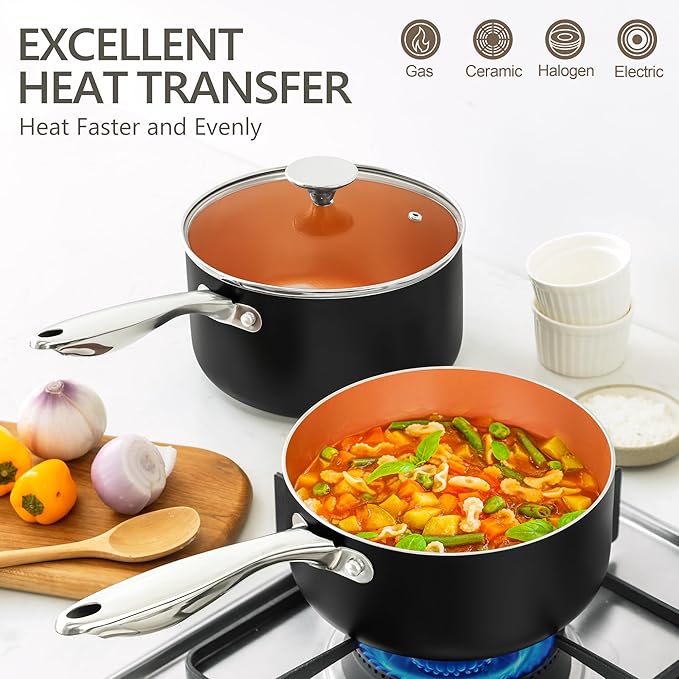 MICHELANGELO Nonstick 1Qt & 2Qt Copper Sauce Pan Set - Image 3