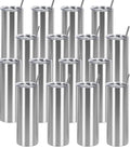 16 Pack 20 Oz Straight Skinny Tumblers,Individually Gift Boxed Stainless Steel Slim Skinny Tumbler Set Bulk, 20 Oz Insulated Slim Thin Travel Tumbler Cup for Diy, Silver by Wzaytia