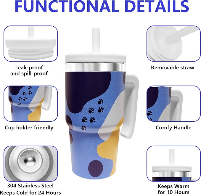 20-OZ Insulated Water Bottle,Insulated Stainless Steel Tumbler,Reusable Cold Drink Thermos,BPA-Free, Double-Wall Stainless Steel Water Bottle (Blue-Hoo ray, 20, Fluid Ounces) - Image 3