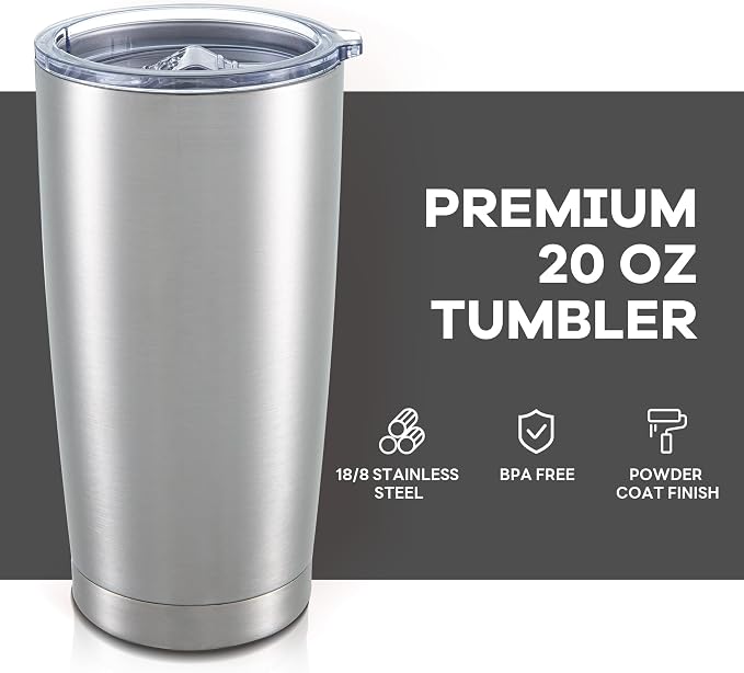 20 oz Tumbler with Lid Stainless Steel Insulated Tumblers Bulk Double Wall Vacuum Cups Powder Coated Travel Mug Keep Drinks Cold and Hot, Stainless Steel, 12 Pack - Image 2
