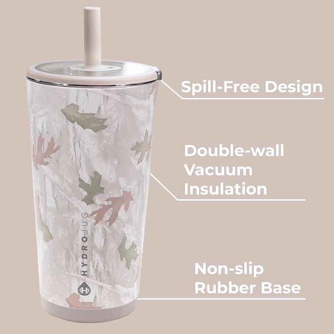 HydroJug Everyday Tumbler 20 oz – Ceramic-Lined Insulated Tumbler with Straw and Soft-Touch Lid, Cup Holder Friendly, Double-Wall Vacuum Insulation, Reusable Travel Cup – Camo - Image 3