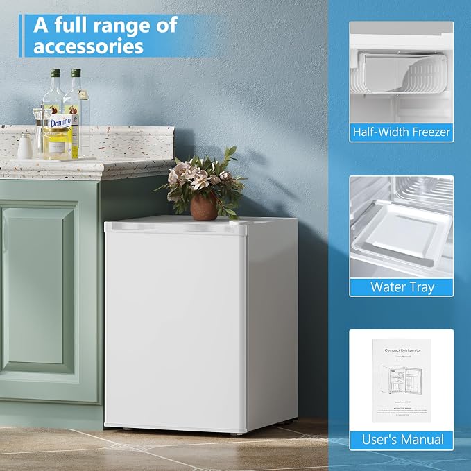 COWSAR 3.2 Cu.Ft Mini Fridge with Freezer for Bedroom Office, White | Single Reversible Door, 7 Temperature Settings, Energy Saving, 2 Removable Shelves, Compact Small Fridge for Apartment Dorm - Image 7