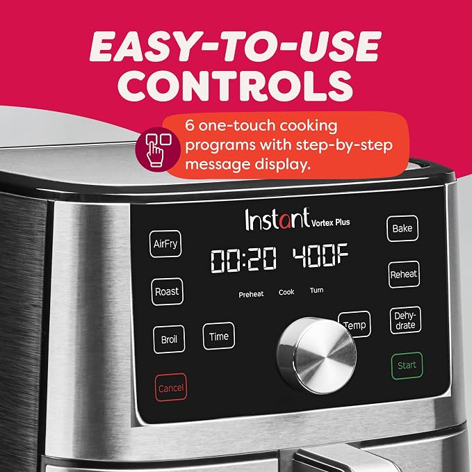 Instant Pot 6QT VORTEX Plus Air Fryer, 6-in-1, Air Fry, Broil, Dehydrate, Crisp, Roast, Reheat, Bake, Dishwasher-Safe Airfryer basket, from the Makers of Instant Pot, Stainless Steel - Image 5