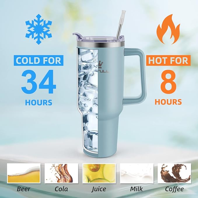 40oz Leakproof Stainless Steel Insulated Travel Tumbler with Handle, Straw Lid - Keeps Cold 34hrs, Hot 10hrs - Image 4