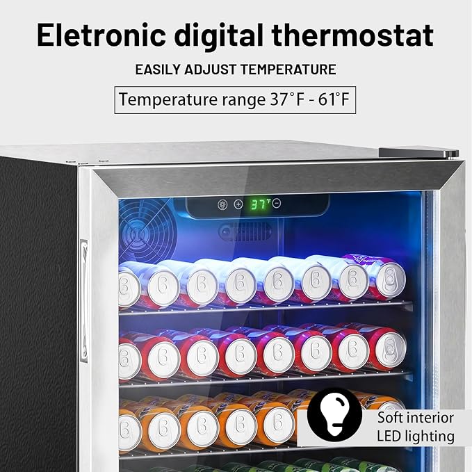 DOGHLY 145 Cans/4.5 Cu.Ft Beverage Refrigerator Glass Door Mini Fridge | Fast Cooling Mini Cooler with Adjustable Shelves for Soda, Beer, Wine, Low Noise Beverage Fridge for Home, Office,and Dorm - Image 3