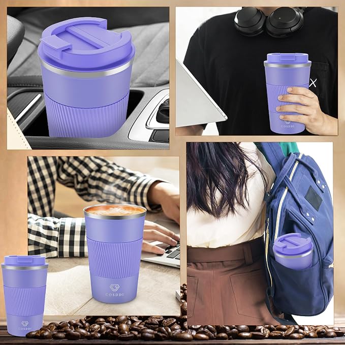 CS COSDDI 12 oz Stainless Steel Vacuum Insulated Tumbler - Coffee Travel Mug Spill Proof with Lid - Coffee Cups for Keep Hot/Ice Coffee,Tea and Beer (purple) - Image 7