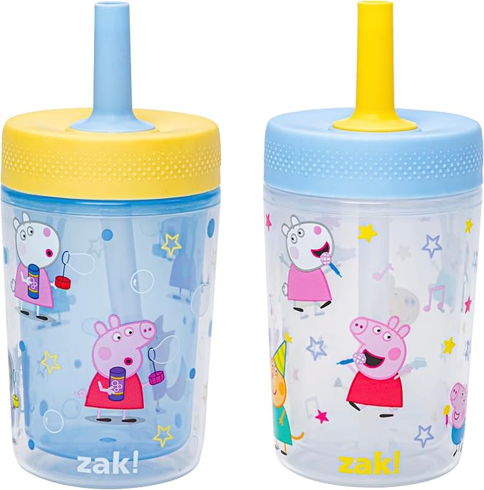 Zak Designs Peppa Pig Capri Toddler Tumblers For Travel or At Home, 9oz 2-Pack Double Wall Plastic Sippy Cups With Leak-Proof Design is Perfect For Kids (Peppa and Friends) by ZakDesigns