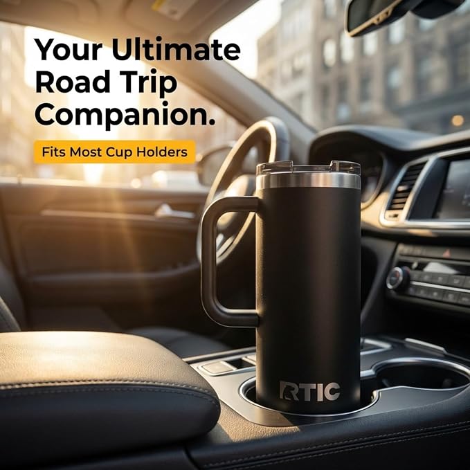 RTIC 20oz Road Trip Travel Mug with Lid and Handle, Ceramic Lined, Insulated, Stainless Steel, Metal, Double Wall Vacuum-Insulation, Portable Coffee, Tea Cup for Hot and Cold Drink, Midnight - Image 4