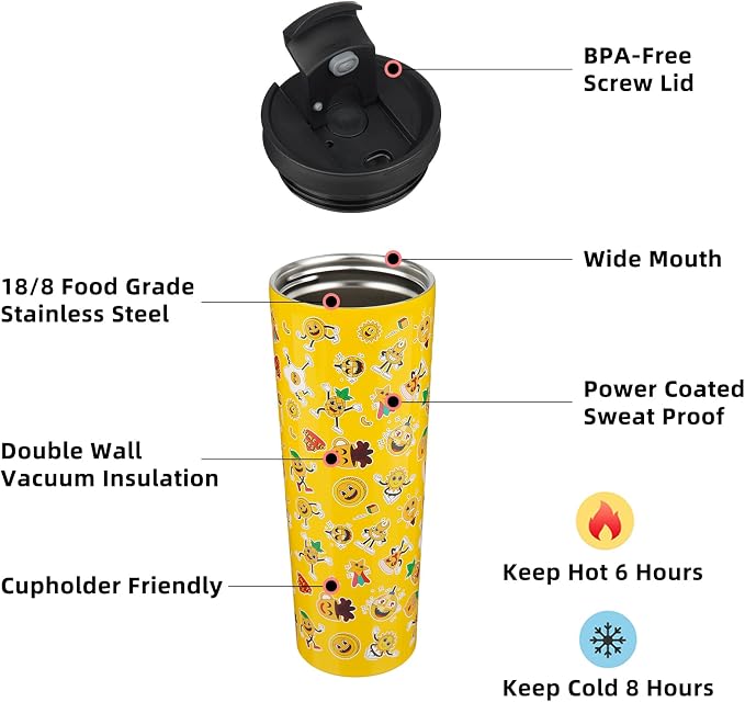 BJPKPK 34oz Insulated Tumbler With lid And Straw Stainless Steel Tumblers Travel Coffee Mug Reusable Thermal Cup,Hawaii Fruits Yellow - Image 2