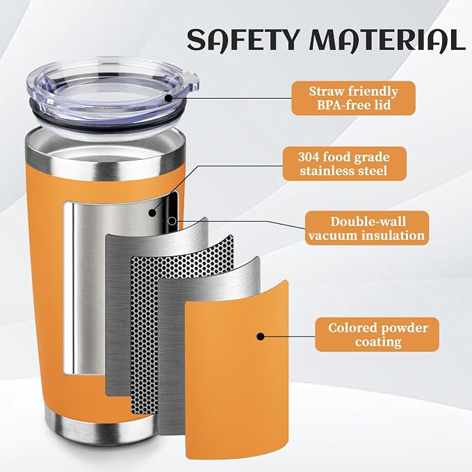 StarSpeed 20oz Tumbler Bulk with Lid, Stainless Steel Insulated Tumblers Double Wall Vacuum Insulated Travel Mug, Powder Coated Coffee Cups for Hot and Cold Drinks(Orange,6) - Image 4