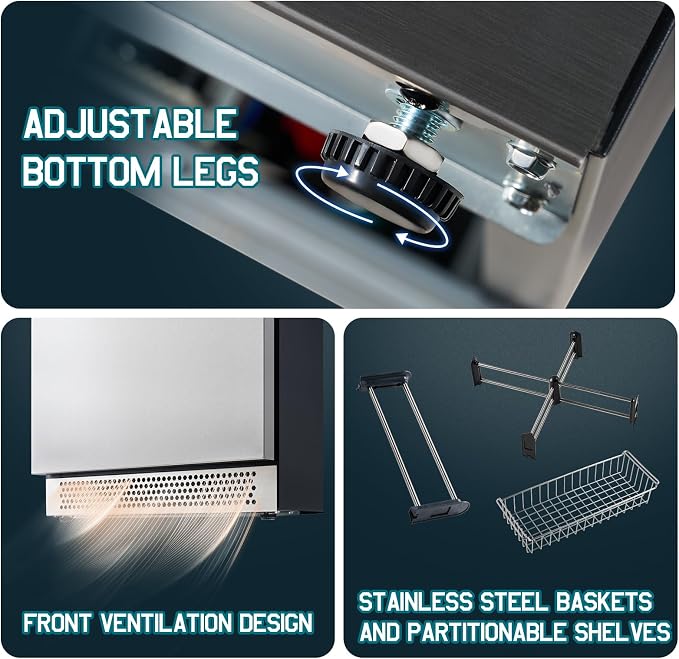 Albott 24 Inch Under Counter Drawer Fridge, Low Noise Beverage Refrigerator | Includes Stainless Steel Dual Drawers, LED Touch Control, Adjustable Storage, Frost-Free, 34-72℉ for Indoor or Outdoor Use - Image 5
