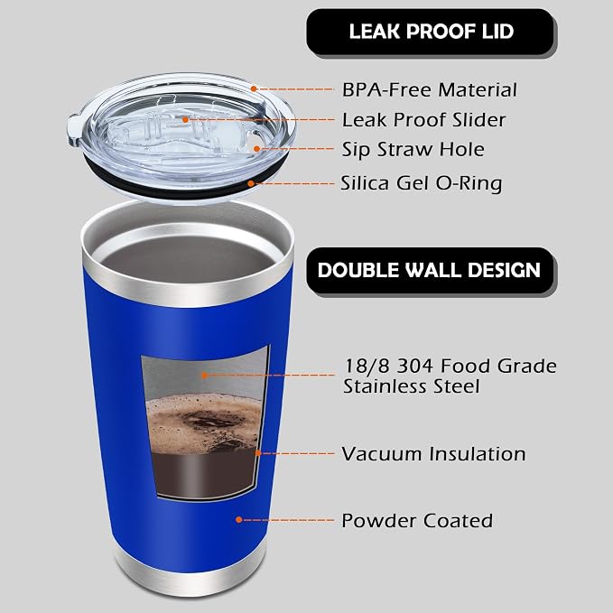 AIANJI 20oz Tumbler Bulk Stainless Steel Tumblers with Lid Vacuum Insulated Double Wall Travel Coffee Mug Powder Coated Tumbler Cup for Hot and Cold Drinks(Dark Blue, 6 pack) - Image 3