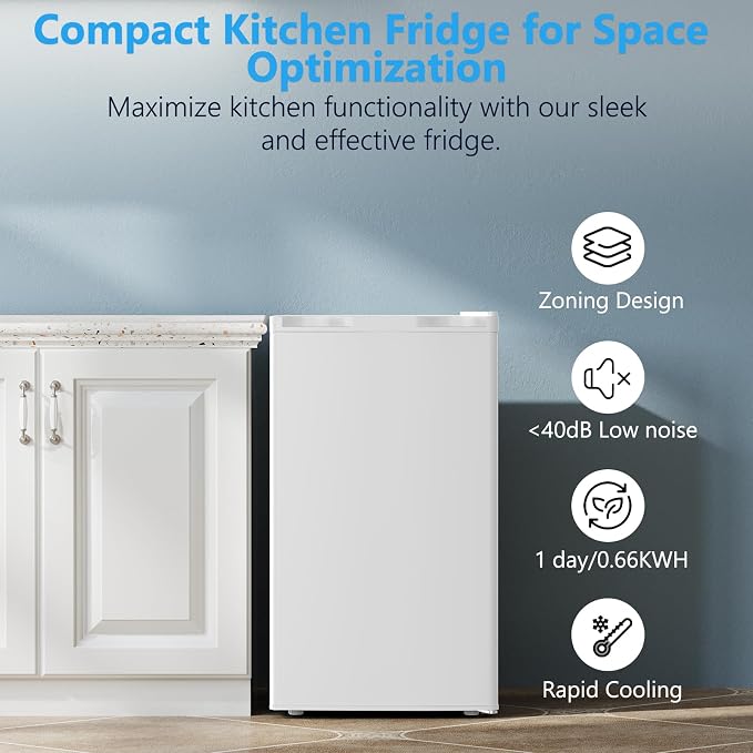 COWSAR 3.1 Cu.ft Mini Dorm Fridge for Bedroom Apartment Office, White | Reversible Single Door, Adjustable Thermostat, Energy Saving, Remove Glass Shelves, Compact Small Fridge for College Dorm - Image 6