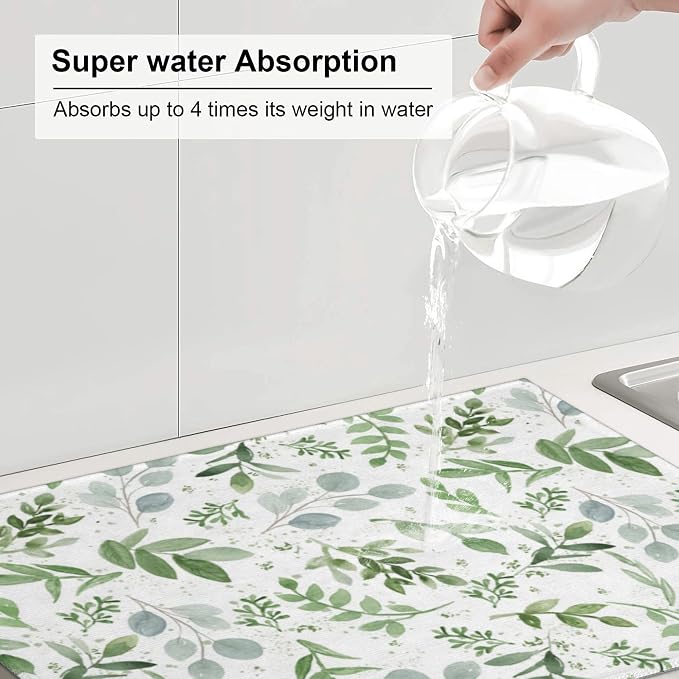 Sage Green Dish Drying Mat for Kitchen Counter Microfiber Absorbent, Spring - Image 2