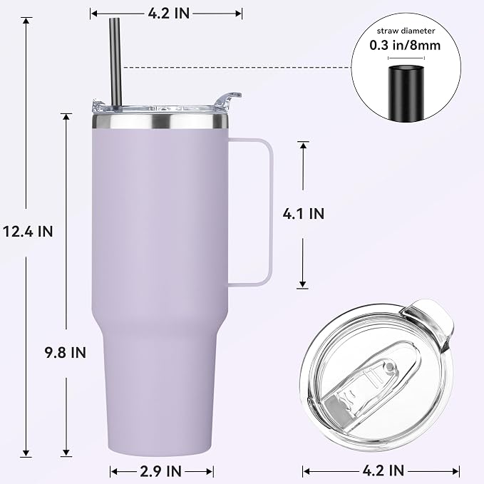 HASLE OUTFITTERS 40 oz Stainless Steel Tumbler with Handle, Vacuum Insulated Tumblers Bulk, Reusable Double Wall Travel Coffee Mug, Durable Powder Coated Water Bottle(Purple, 8) - Image 3
