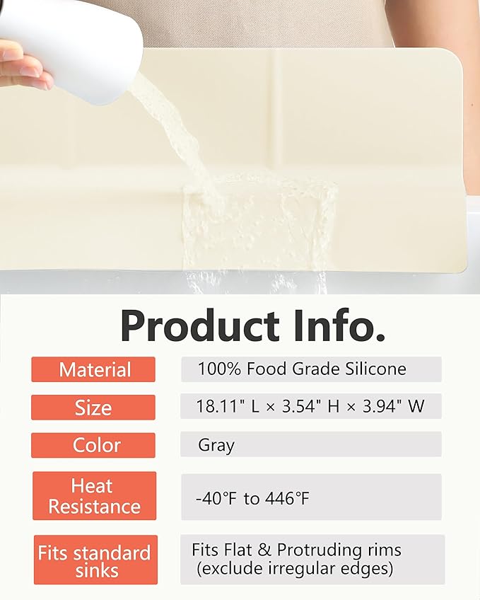 Kitchen Sink Splash Guard 18" 23" 30" Self-Draining Silicone Water Guard - Image 9