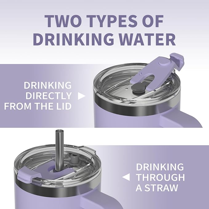 30 oz Tumbler with Handle,Tumbler with Lid and Straw,Double Wall Insulated Cup Stainless Steel Travel Mug(Cold for 34 Hours),Water Bottle for Iced Tea,Coffee,Cold Beverages(Purple) - Image 4