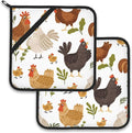 Cute Roosters Pot Holder Set of 2, Heat Resistant Potholders Oven Hot Pads by Larkverk