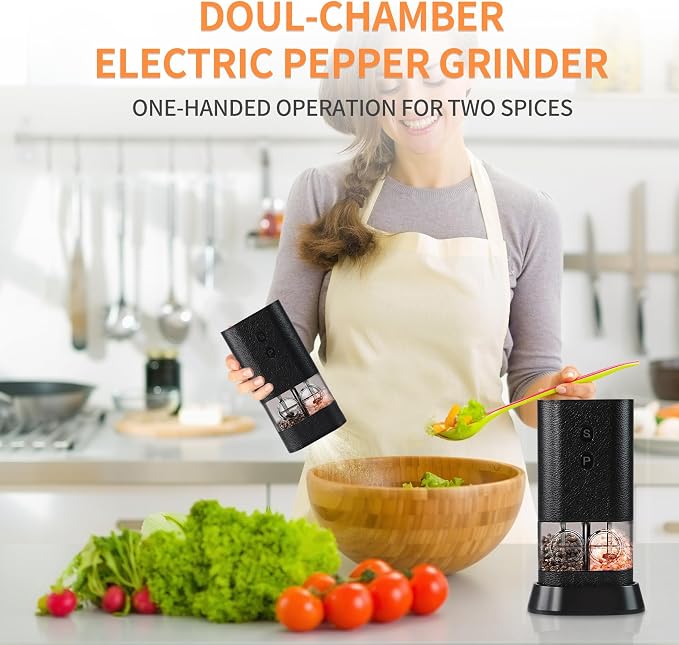 Dual Chamber Electric Pepper and Salt Grinder, Rechargeable Salt and Pepper - Image 4