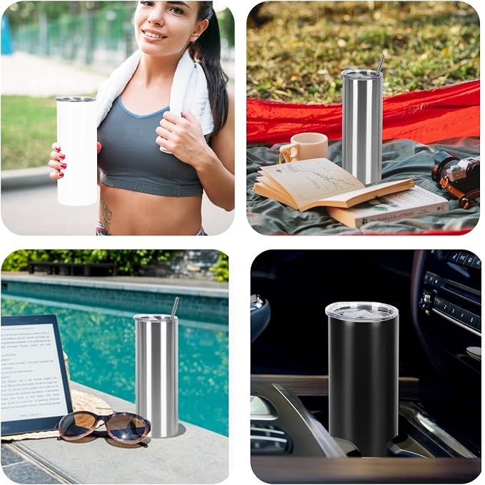 12 Pack 20 Oz Straight Skinny Tumblers,Individually Gift Boxed Stainless Steel Slim Skinny Tumbler Set Bulk, 20 Oz Insulated Slim Thin Travel Tumbler Cup for Diy, White - Image 6