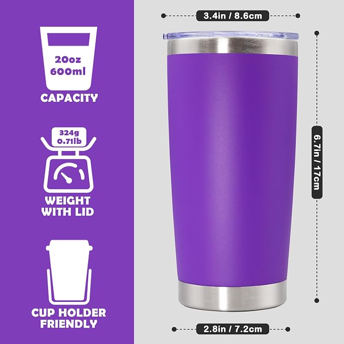 20oz Tumbler Stainless Steel Tumbler Cup with Lid Vacuum Insulated Double Wall Travel Mug, Durable Powder Coated Travel Coffee Tumbler Mug for Hot & Cold Drinks, Purple,1 Pack - Image 4