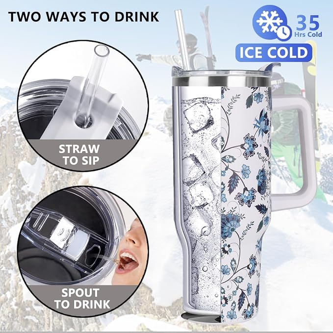 SYACOT 40 oz Tumbler with Handle and Straw Stainless Steel Insulated Tumbler Leak Proof Lid and Straw Lid Reusable Travel Mug Coffee Mug Cup Dishwasher Safe Keep Drinks Cold and Hot (Ceramics) - Image 3