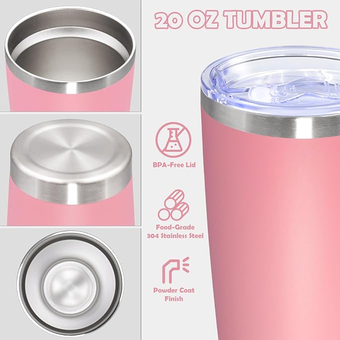 20oz Tumbler Bulk Stainless Steel Tumbler Cup with Lid Vacuum Insulated Double Wall Travel Mug, Durable Powder Coated Travel Coffee Tumbler Mug for Hot & Cold Drinks, Pink,8 Pack - Image 3