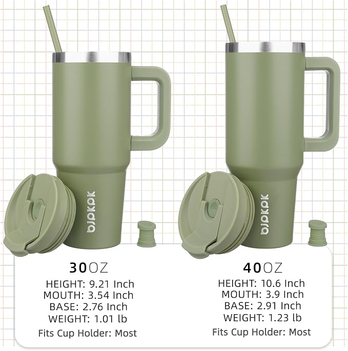 BJPKPK 40 oz Insulated Tumbler With Lid And Straw Stainless Steel Tumblers Cup With Handle For Women And Men,Sage - Image 4