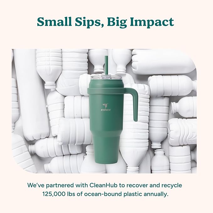 REDUCE 50 oz Stainless Steel Tumbler with Handle - Dual-Wall Vacuum Insulated Travel Mug, Sweat-Proof Lid & Reusable Straw - Keeps Drinks Cold for 24 Hrs, Fits Cupholders, Dishwasher Safe - Pink Clay - Image 8