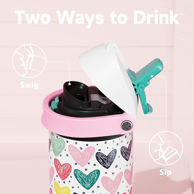 24 oz Valentine's Day Water Bottle: Meoky Stainless Steel Water Bottle with Straw and Spout Lid - Leak Proof, Cold for 24 Hours, Fits in Car Cup Holder, Valentines Day Gifts for Him Men Husband, Heart - Image 2