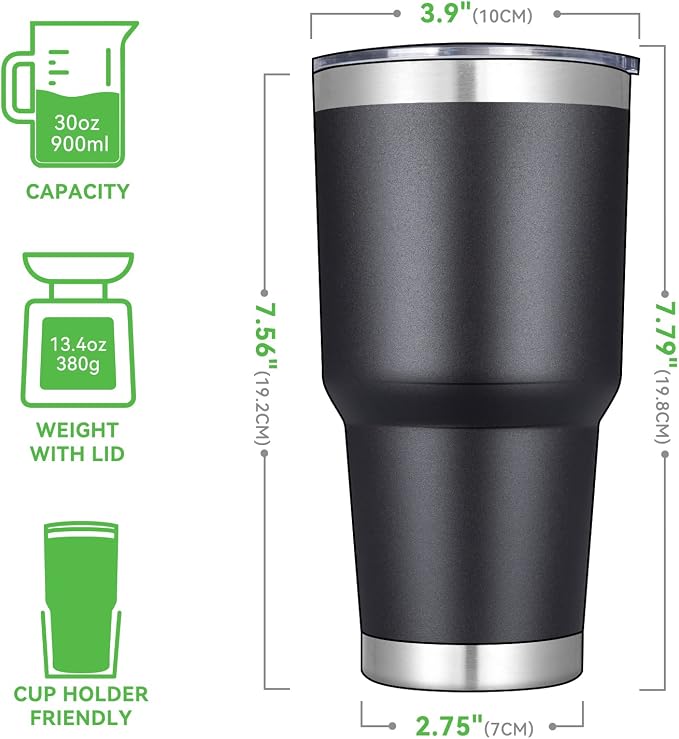 DOMICARE 30 oz Tumbler with Lid and Straw, Stainless Steel Tumblers Bulk, Insulated Vacuum Double Wall Travel Coffee Mug, Durable Powder Coated Tumbler Cup (Black, 1) - Image 2