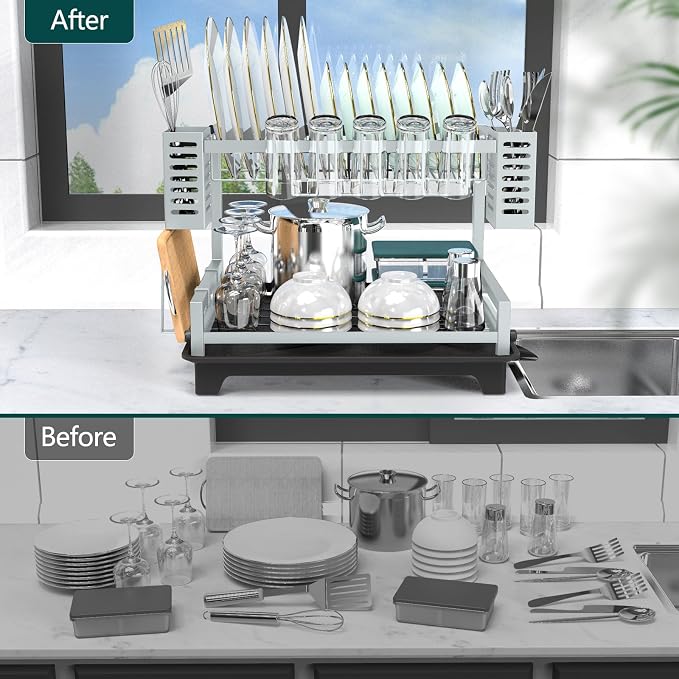 B-Land Dish Drying Rack, 2 Tier Dish Racks - Image 5